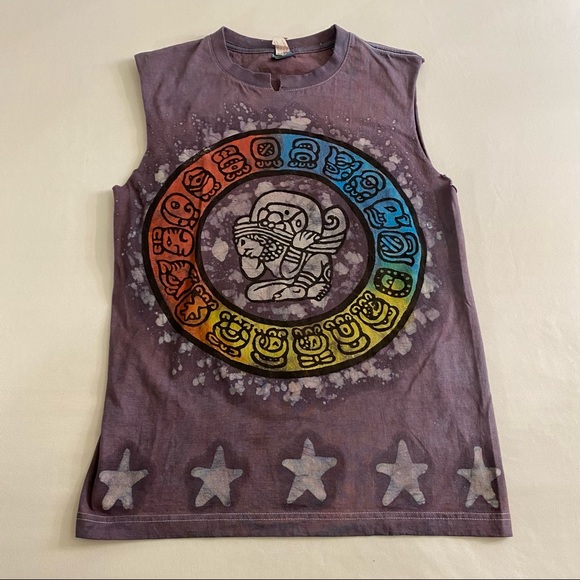 euro cotton sleeveless purple novelty tie dye  mexican tee / size small - Picture 1 of 4